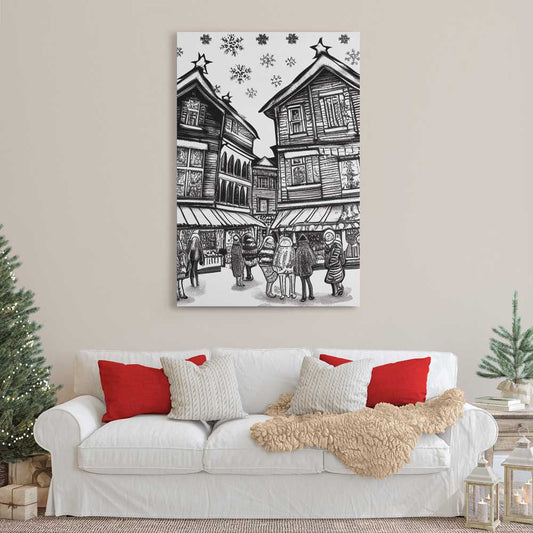 Little Christmas Town, Wall Art, Premium Canvas Print, 1.25" Stretched Canvas or Framed Canvas (0921)