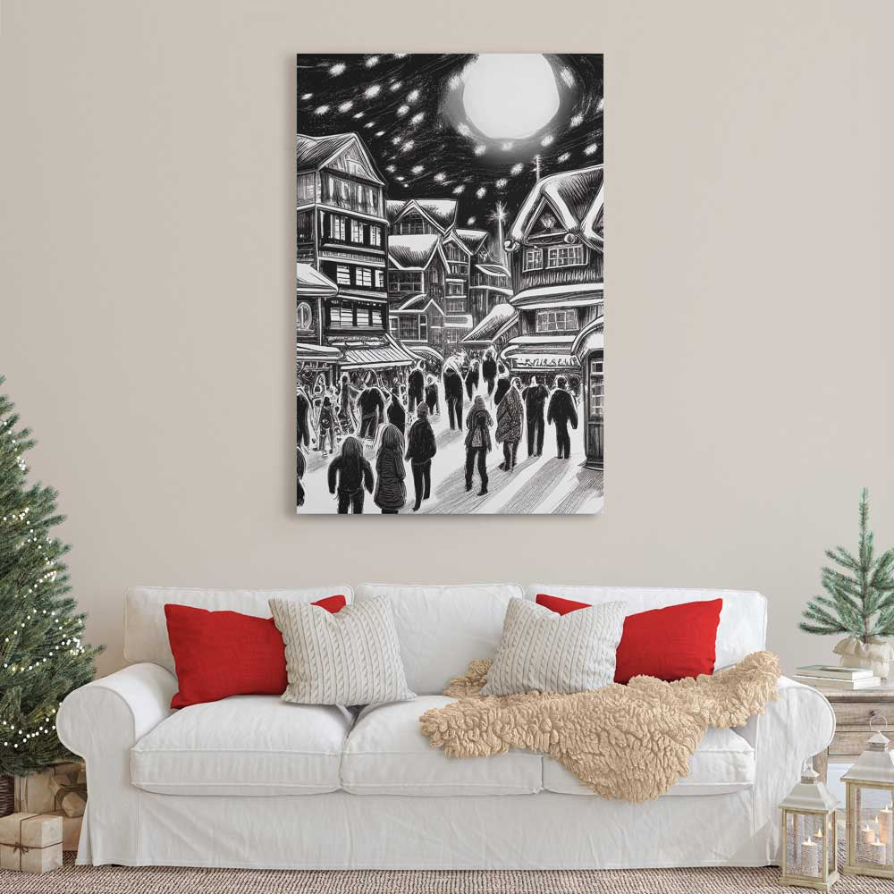 Little Christmas Town, Wall Art, Premium Canvas Print, 1.25" Stretched Canvas or Framed Canvas (0923)